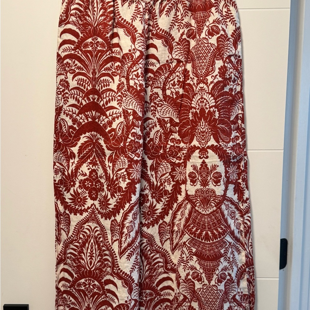 Anthropologie Wide Leg Rust Red Patterned Linen Pants